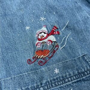 Vintage CJ Banks Blue Jeans with Snowman Sledding Design